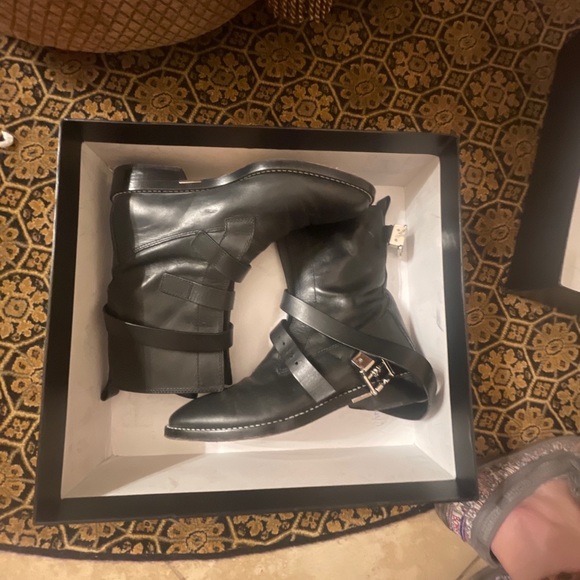 Alexander Wang Louise Smooth Calf Black Leather Straps Moto Boots Women Sz 37 - Picture 9 of 10